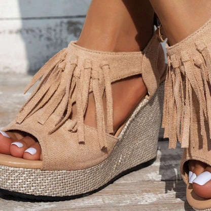 Fringe Platform Wedge Sandals