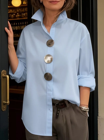 Full Size Oversized Metal Button Long Sleeve Shirt Plus Size
