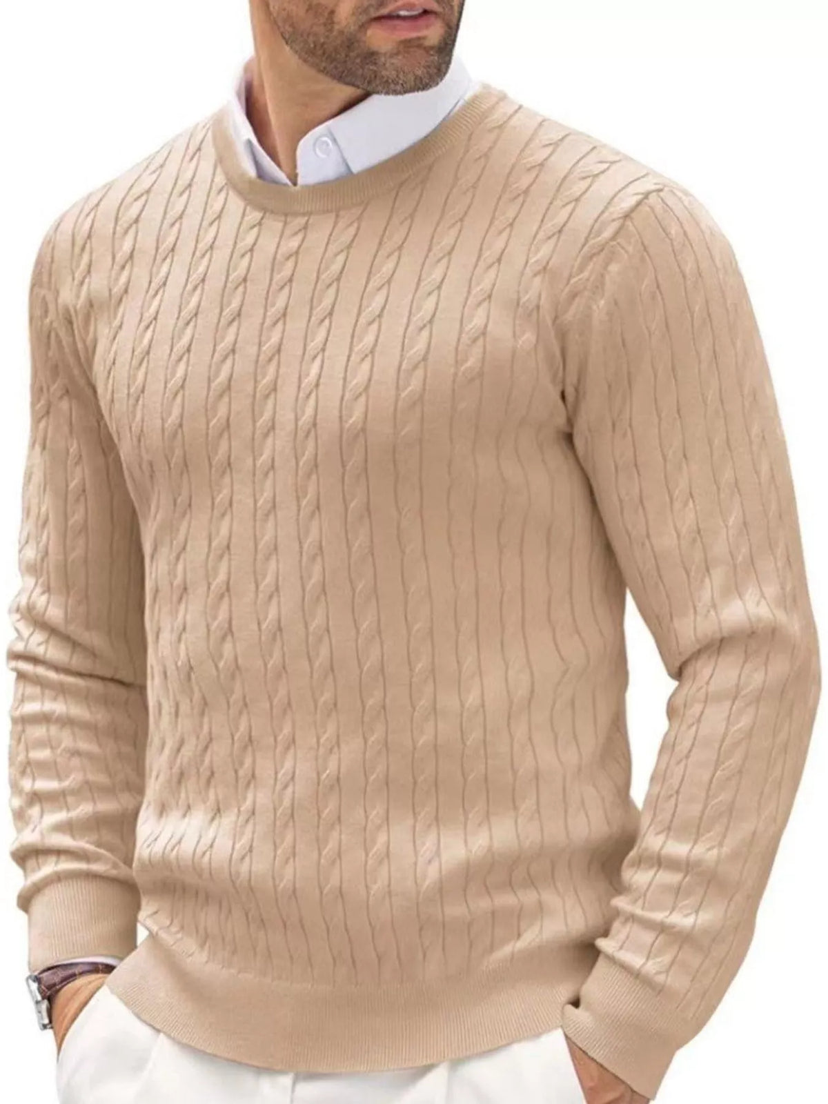 Men's cable-knit pullover sweater, view 5
