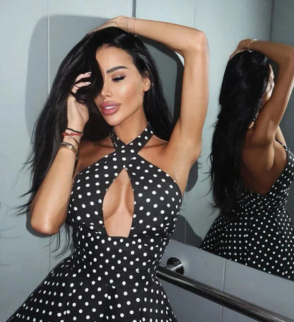 Cross neck hanging backless short skirt