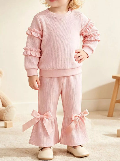 Ruffle top and flare pant set, view 4