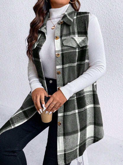 Plus Size Button Up Vest Coat