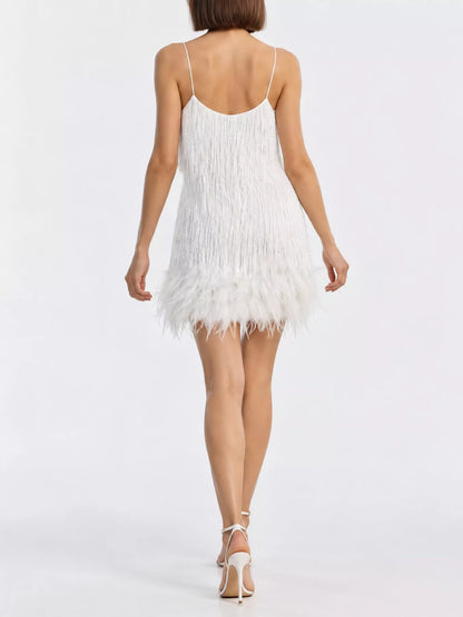 Feather fringe sequin dress, view 6