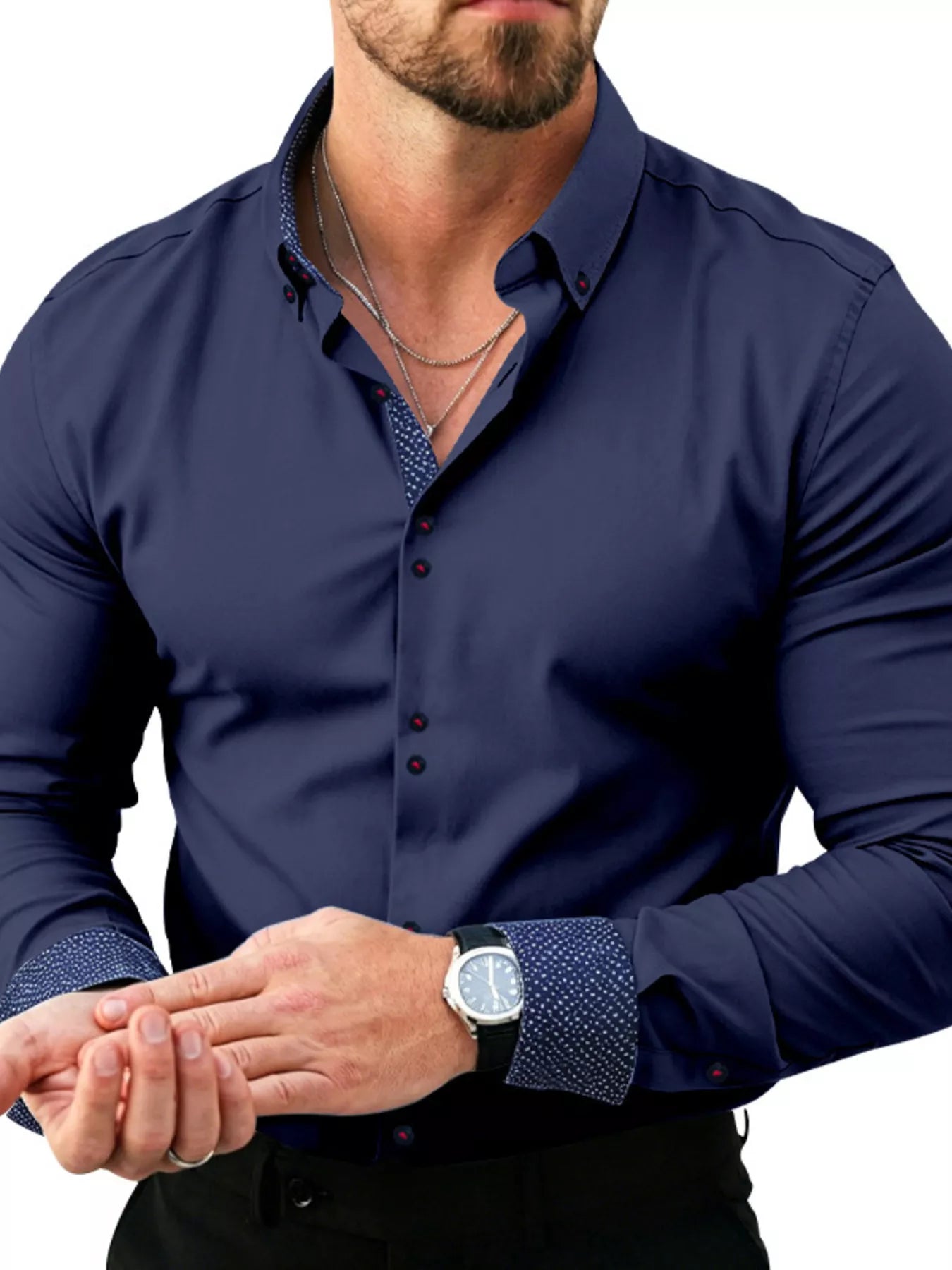 Men's Full Size Slim Fit Contrast Trim Shirt Plus Size