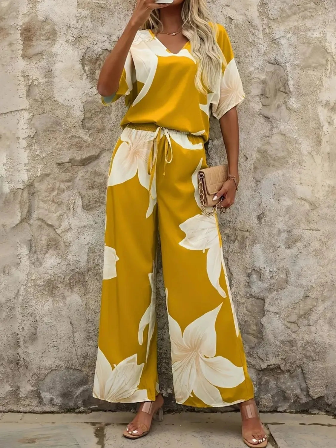 Printed Classy Wide Leg Pants Set