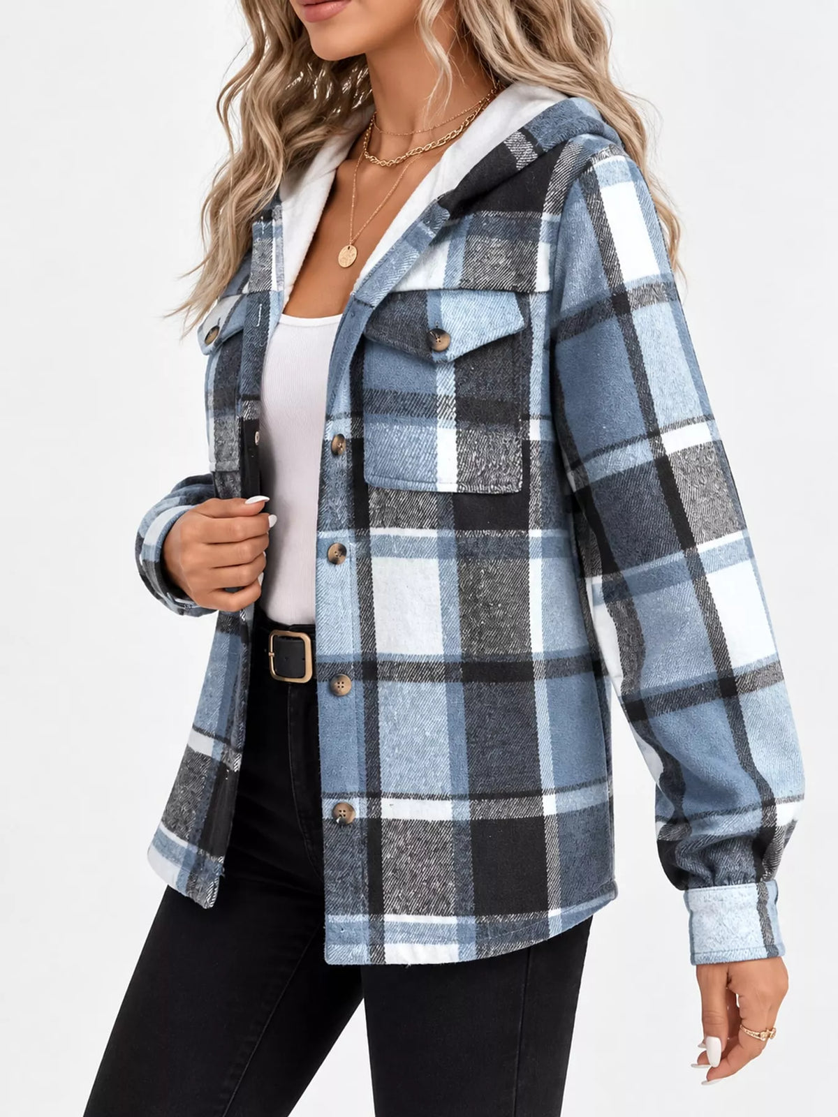 Plus size plaid shacket, view 8