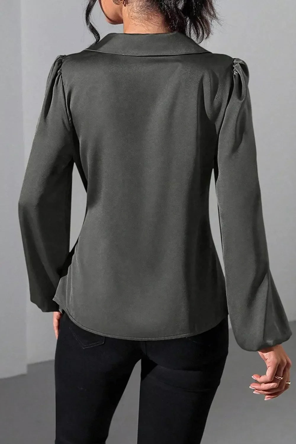 Satin Tied Detail Long Sleeve Blouse