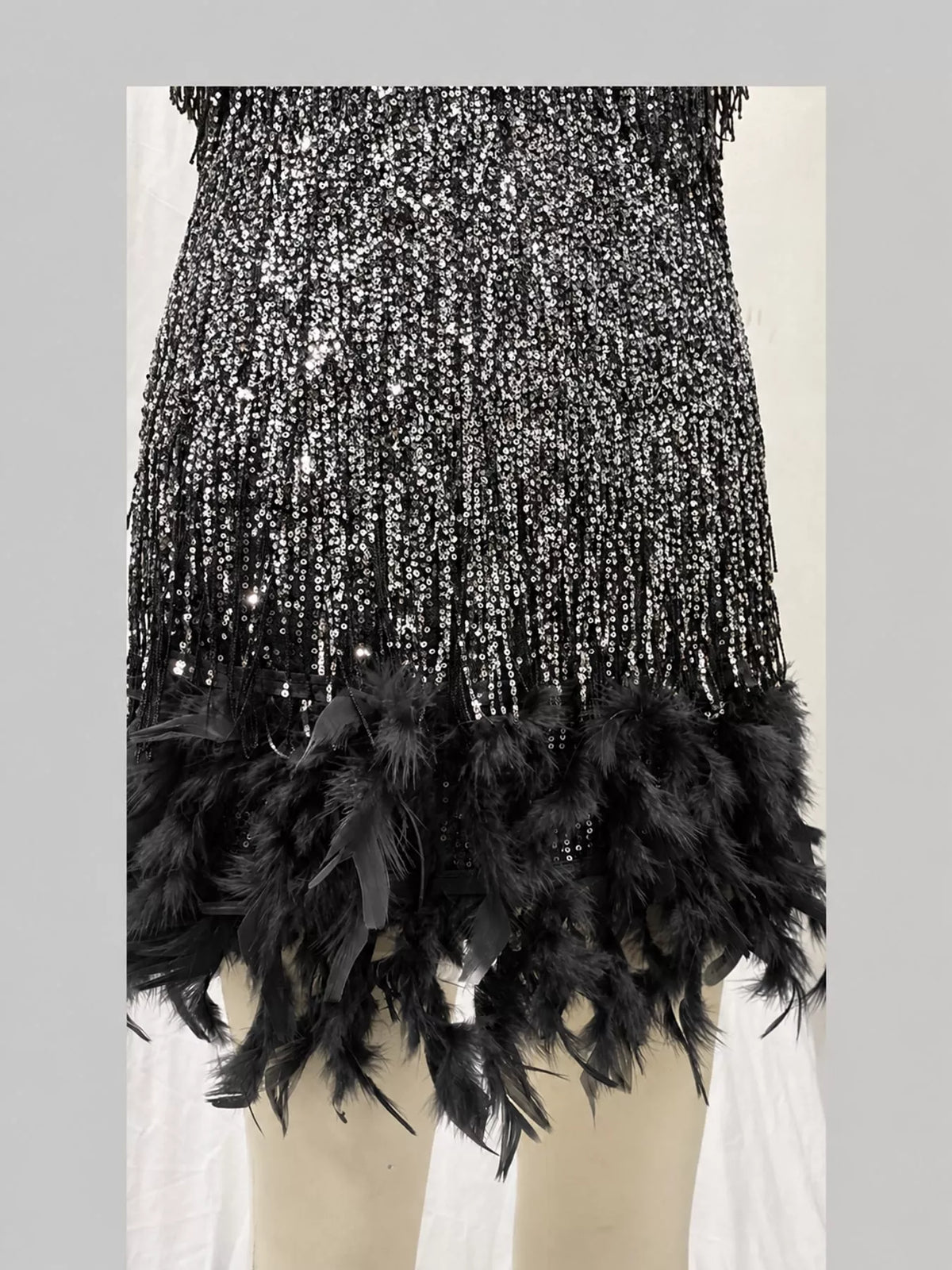 Plus Size Feather Fringe Sequin Dress for Celebrations