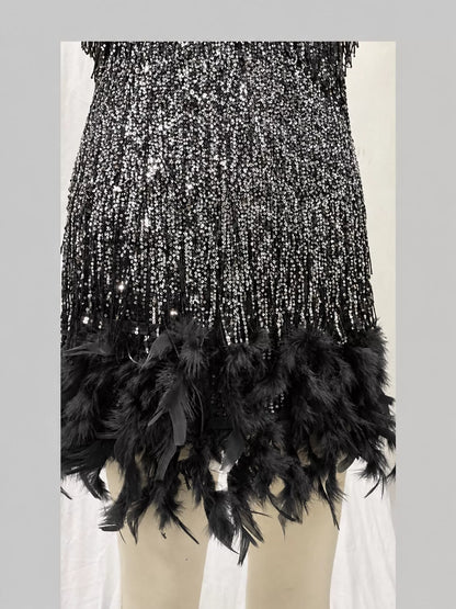 Feather fringe sequin dress, view 30