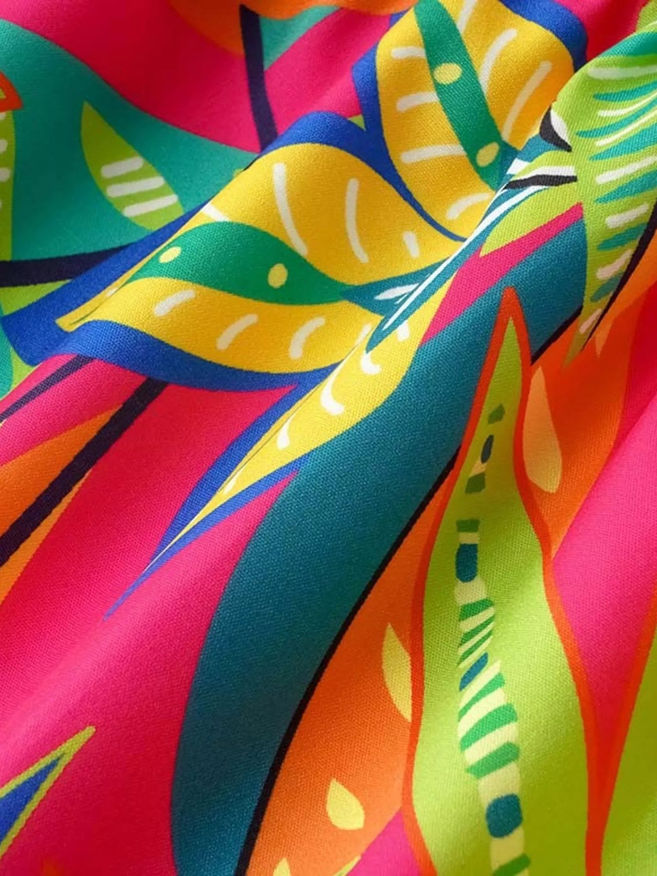 Tropical Print Smocked Tie-Strap Dress