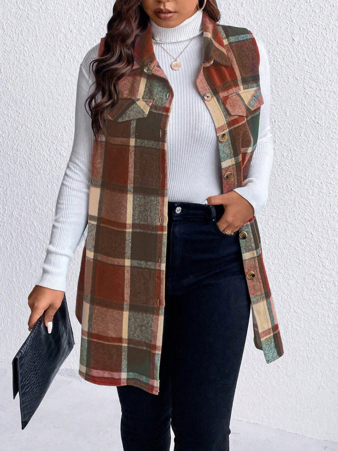 Plus Size Button Up Vest Coat