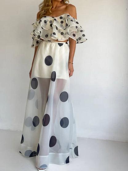 Polka Dot Ruffle Crop Top and Skirt Set