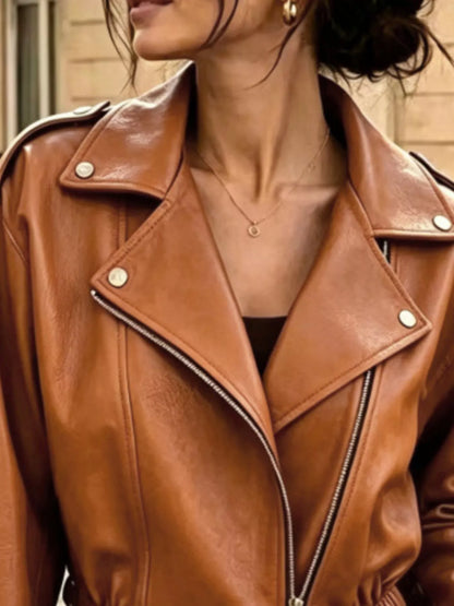 Faux leather moto jacket, view 3
