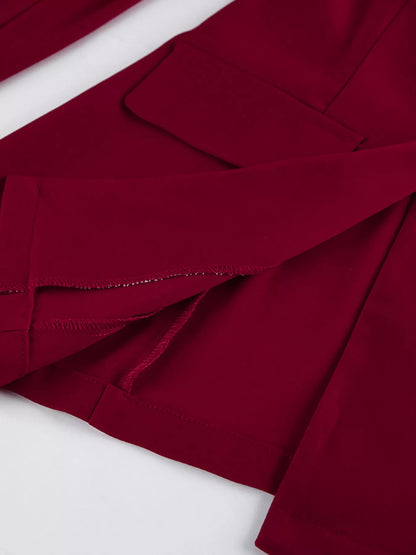 Lapel Collar Blazer and Wide-Leg Pants Set