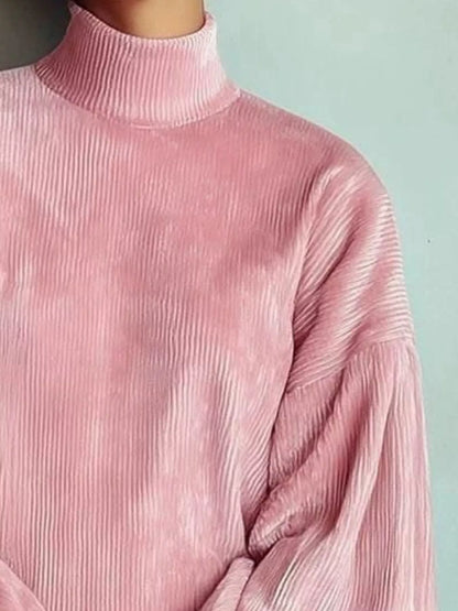 Corduroy mock neck lantern sleeve dress, view 2