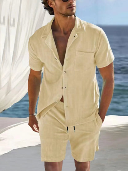 Men's Button Detail Short Sleeve Top and Shorts Set