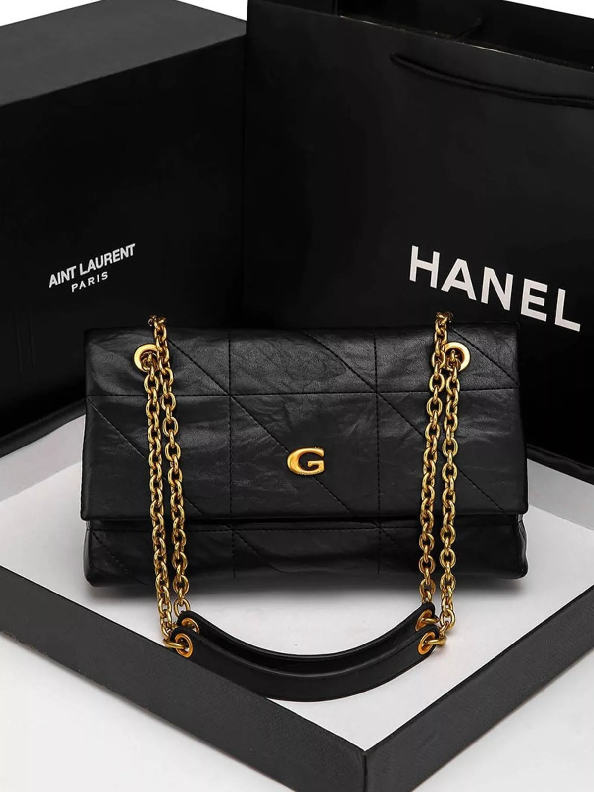 Quilted Shoulder Bag with Gold Chain Strap