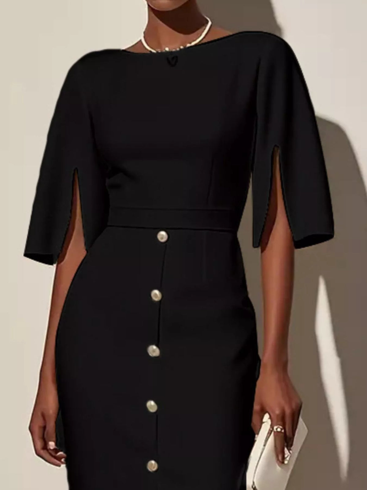 Slit sleeve midi dress, view 4