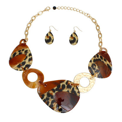 Necklace Leopard Brown Marbled Acrylic Link Set