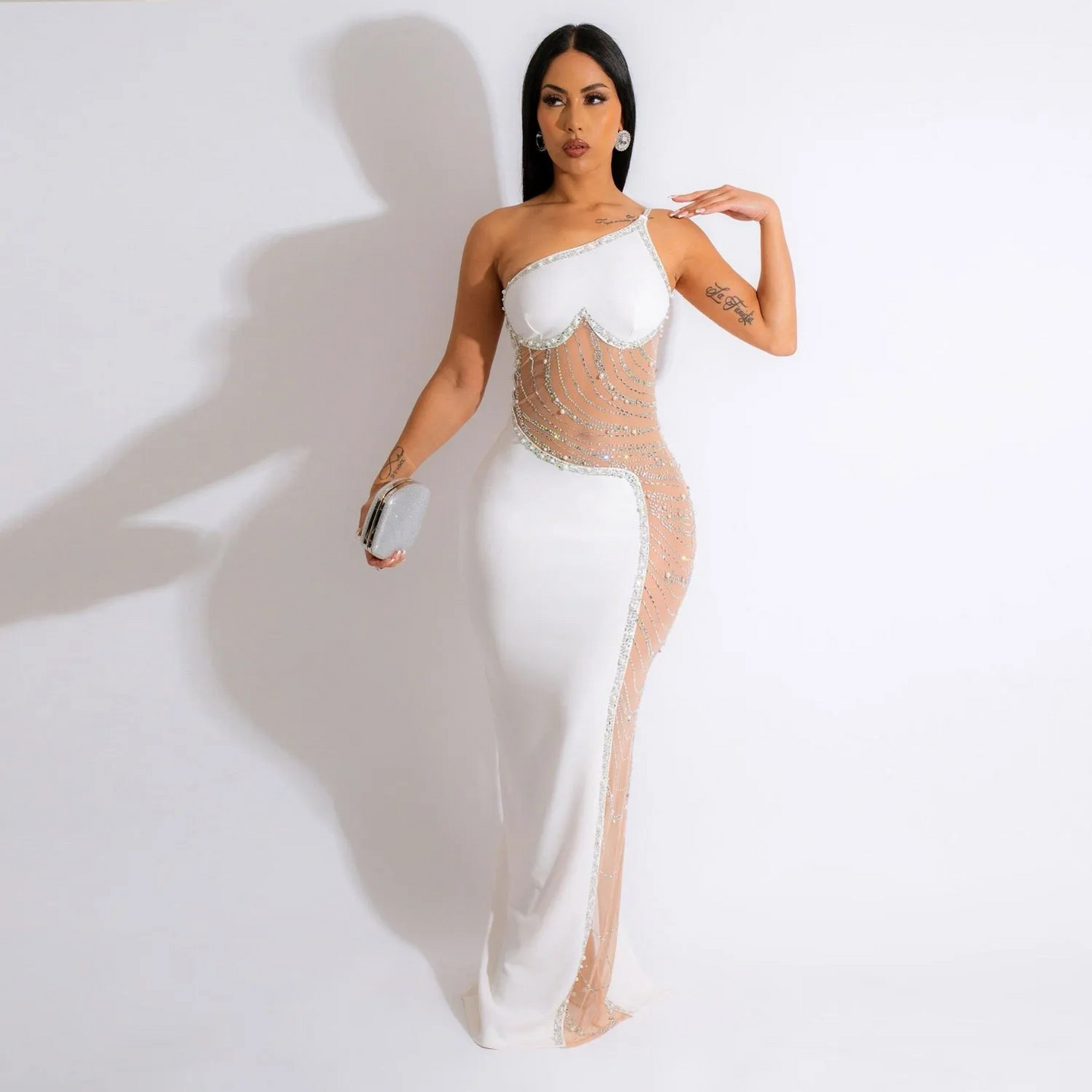 Sexy Pearl Perspective Mesh Dress