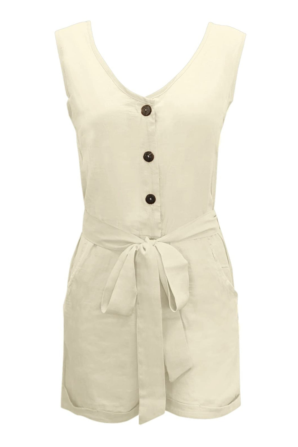 Tied V-Neck Sleeveless Romper with Pockets - MONLANE