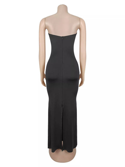 Rhinestone Slit Back Tube Maxi Dress
