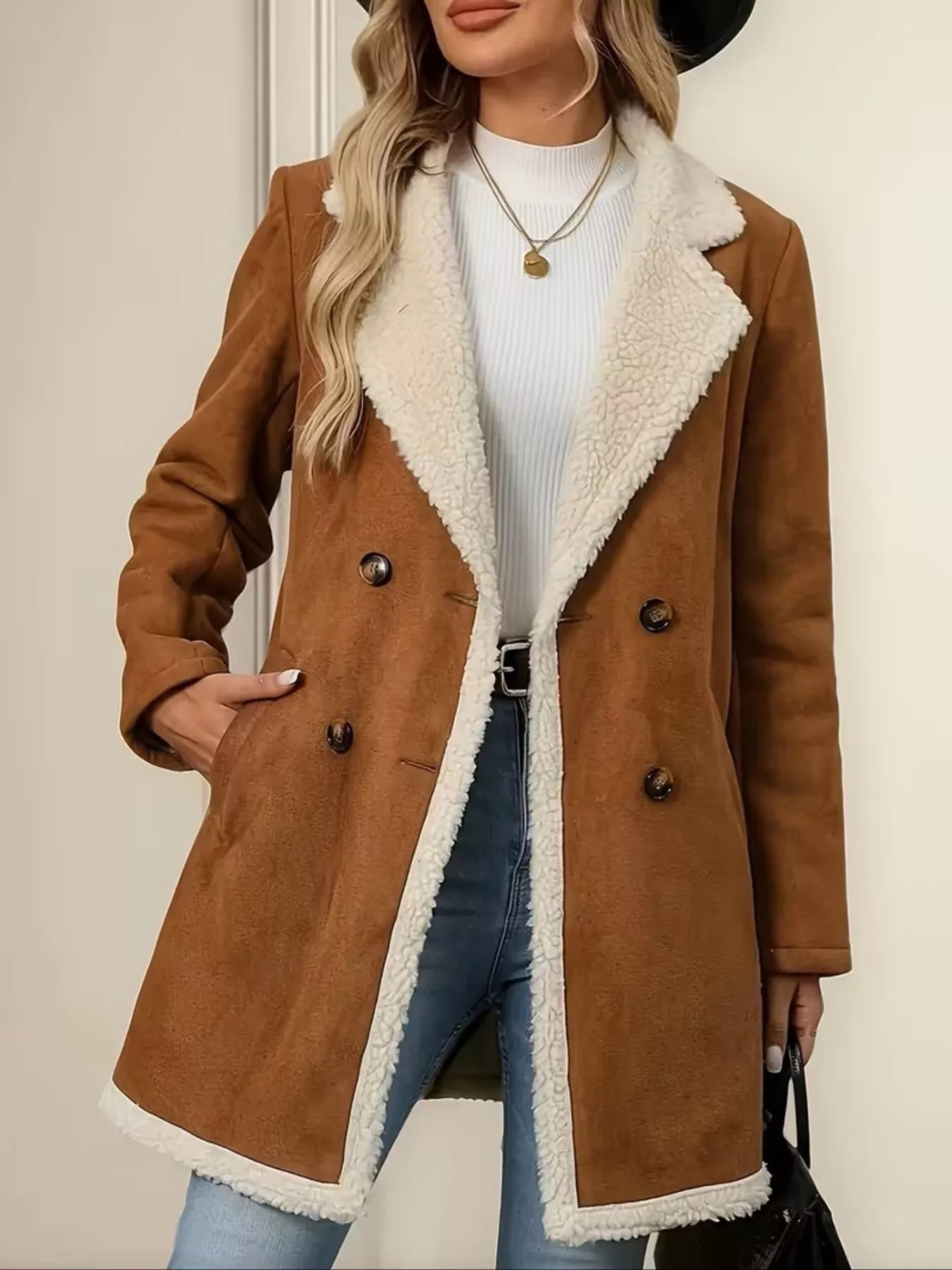 Double-Breasted Suede Outerwear