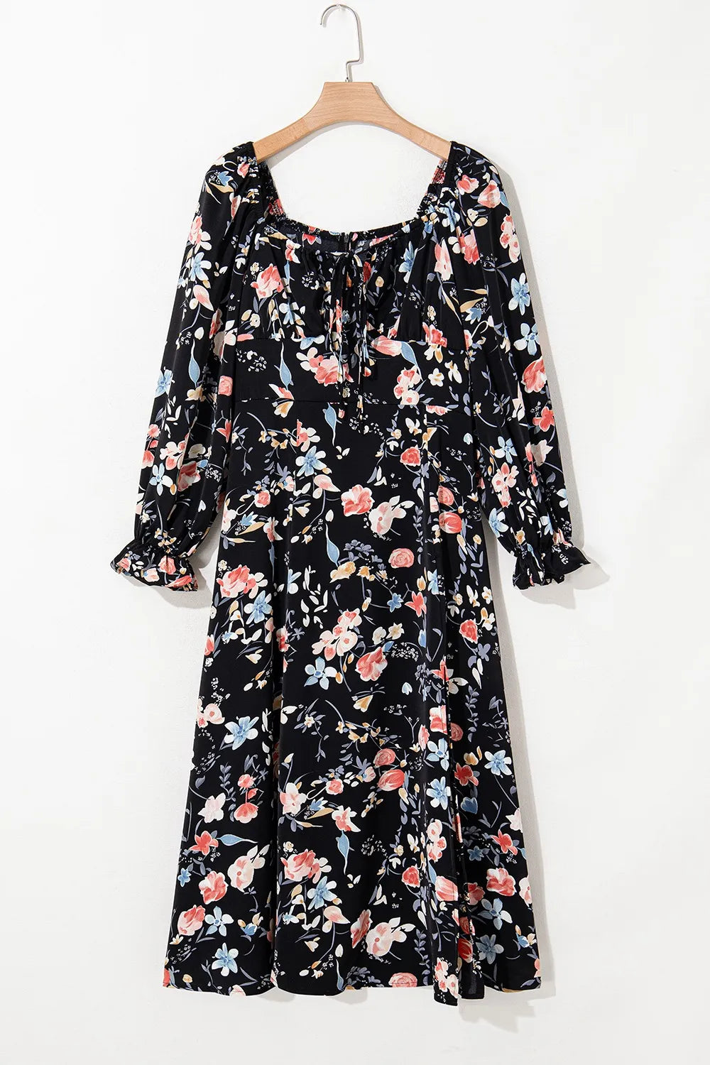 Floral Print Flounce Sleeve Midi Dress