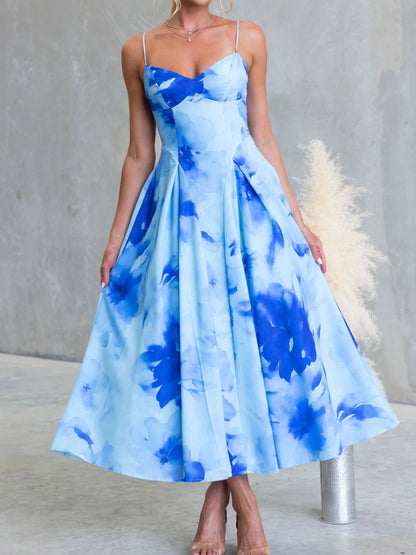 Floral Print Spaghetti Strap Midi Dress