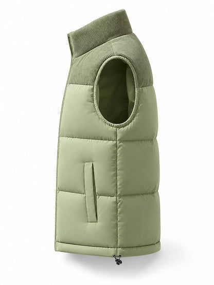 Men's corduroy patchwork puffer vest, view 17