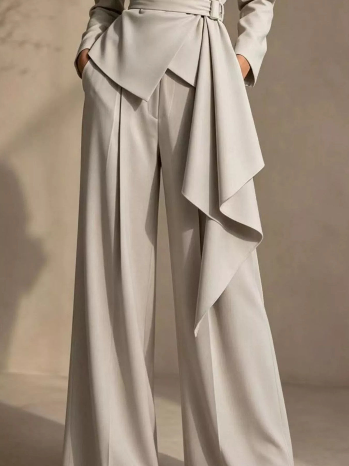Plus Size Belted Blazer & Wide-Leg Pants Set