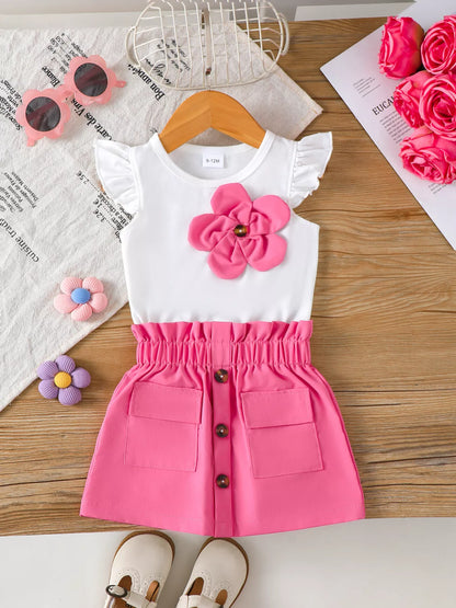 Children's Floral Applique Skirt Set