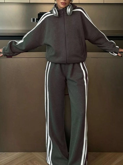 Side Stripes Zip Up Top and Pants Set
