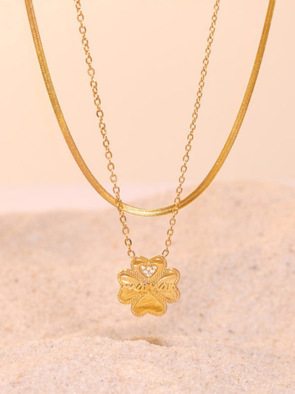 2 Piece 18K Gold-Plated Clover Necklace