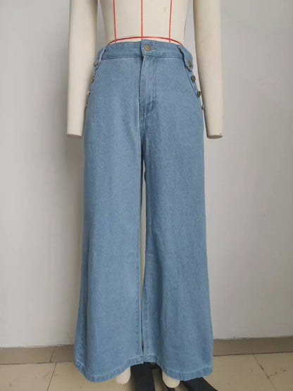 Sleeveless Button-Front Vest and Pants Denim Set