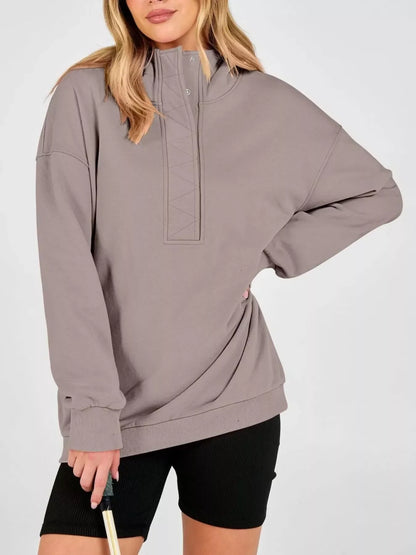 Half Snap Dropped Shoulder Hoodie