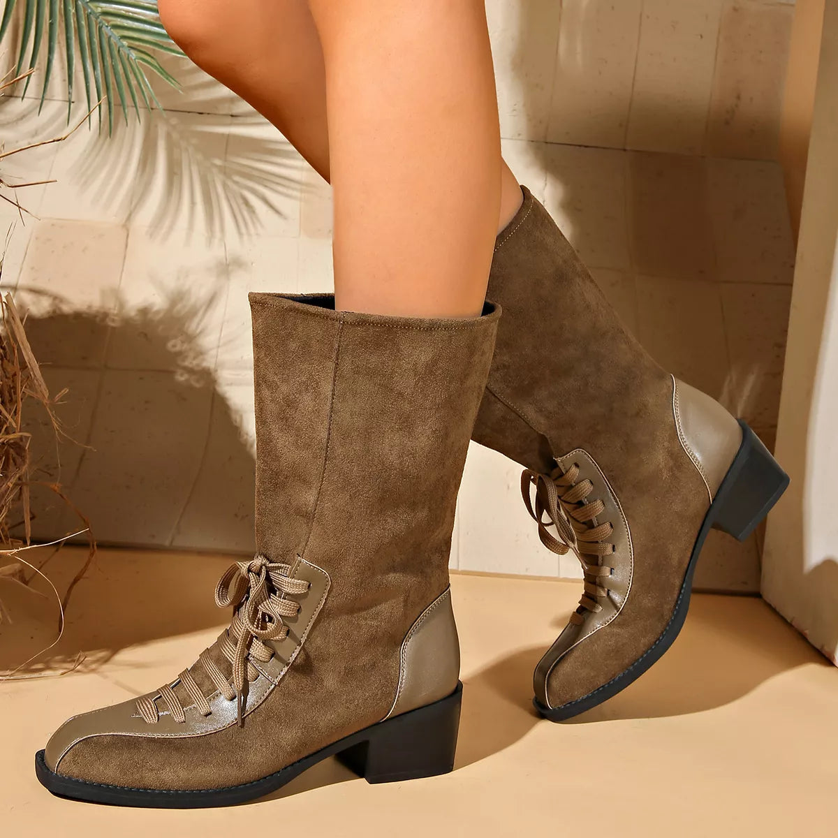 Mid-Calf Block Heel Boots