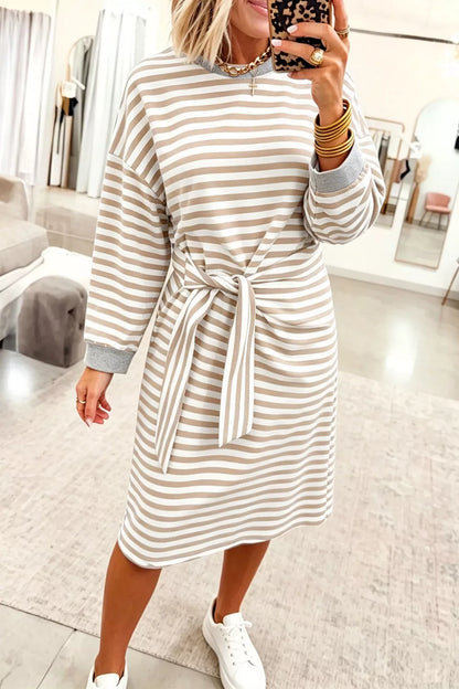 Stripe Striped Cuffs Long Sleeve Shift Dress