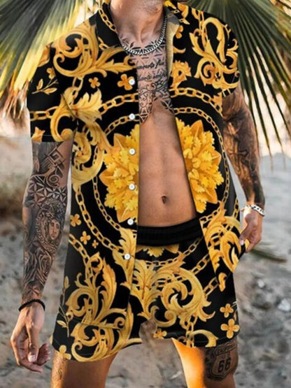 Men's Printed Short Sleeve Shirt and Shorts Set