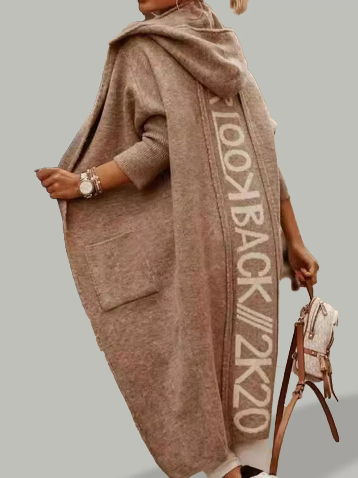 Plus Size Letter Back Hooded Cardigan