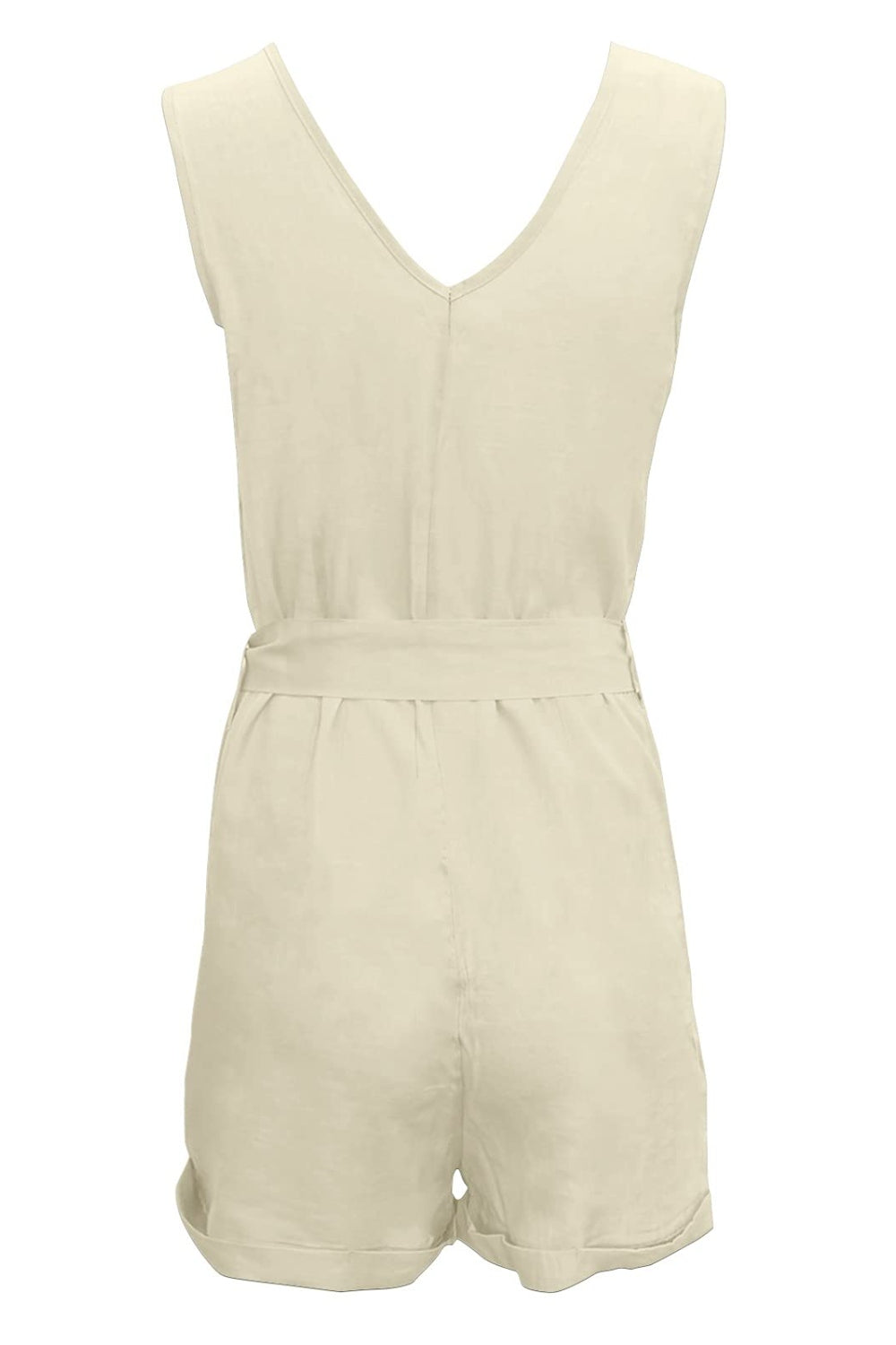 Tied V-Neck Sleeveless Romper with Pockets - MONLANE