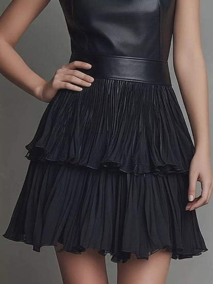 Faux leather pleated mini dress, view 5