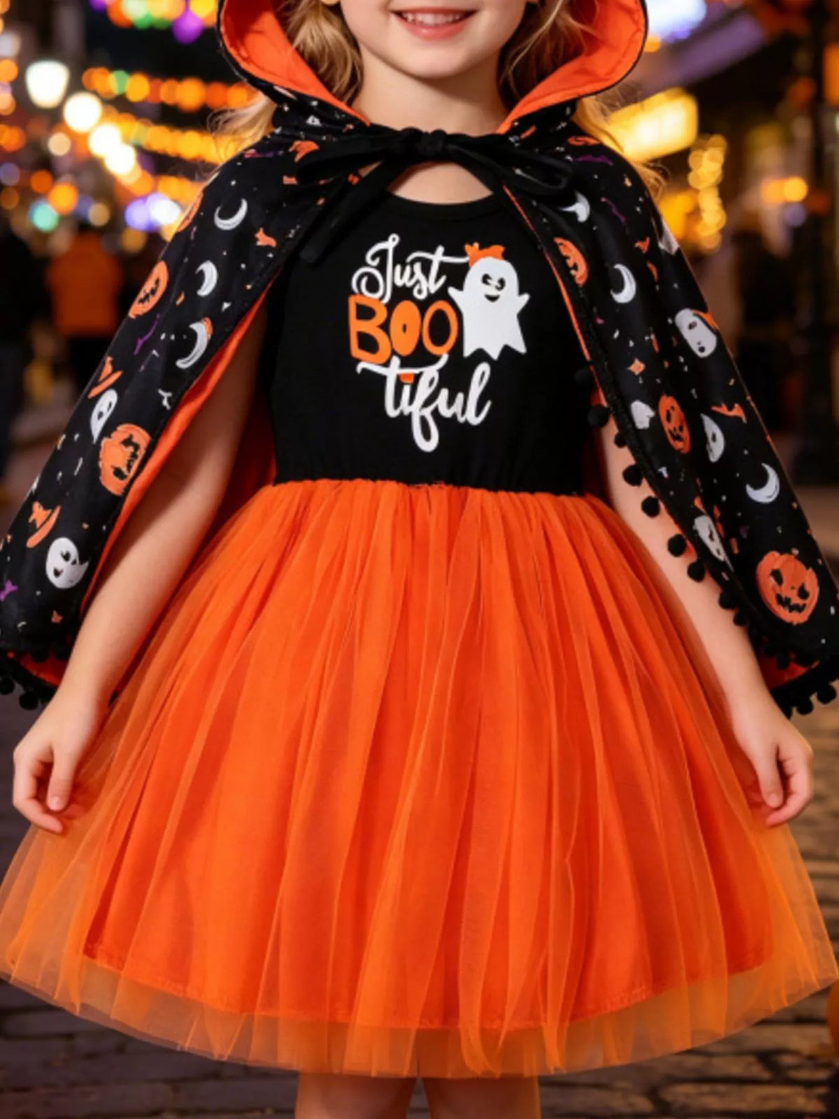 Children's Halloween Ghost Dress and Hooded Cape Set