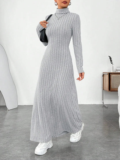 Turtleneck Ribbed Maxi Knit Dress