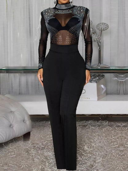 Rhinestone mesh jumpsuit, view 2