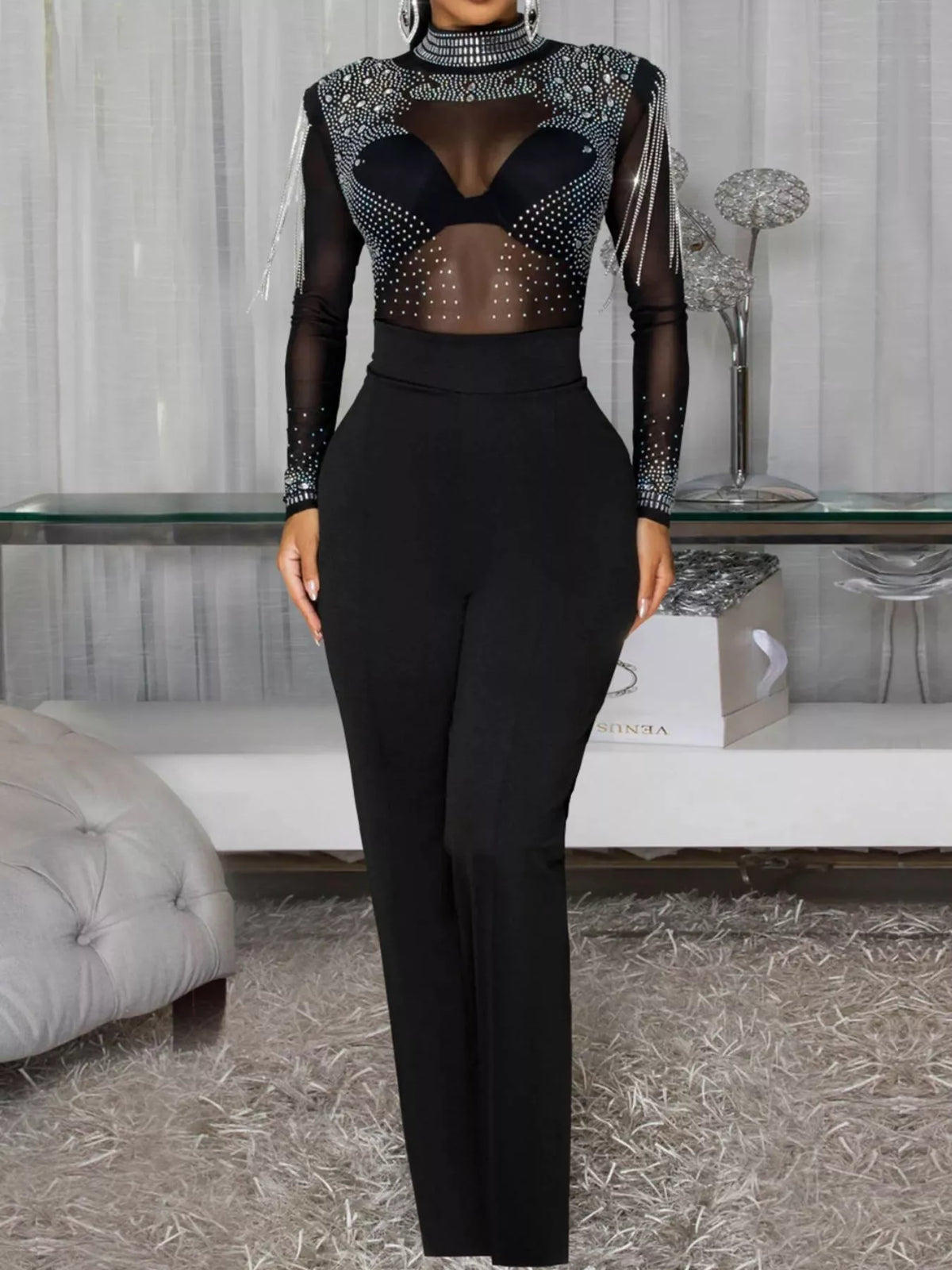 Plus size rhinestone jumpsuit, view 2