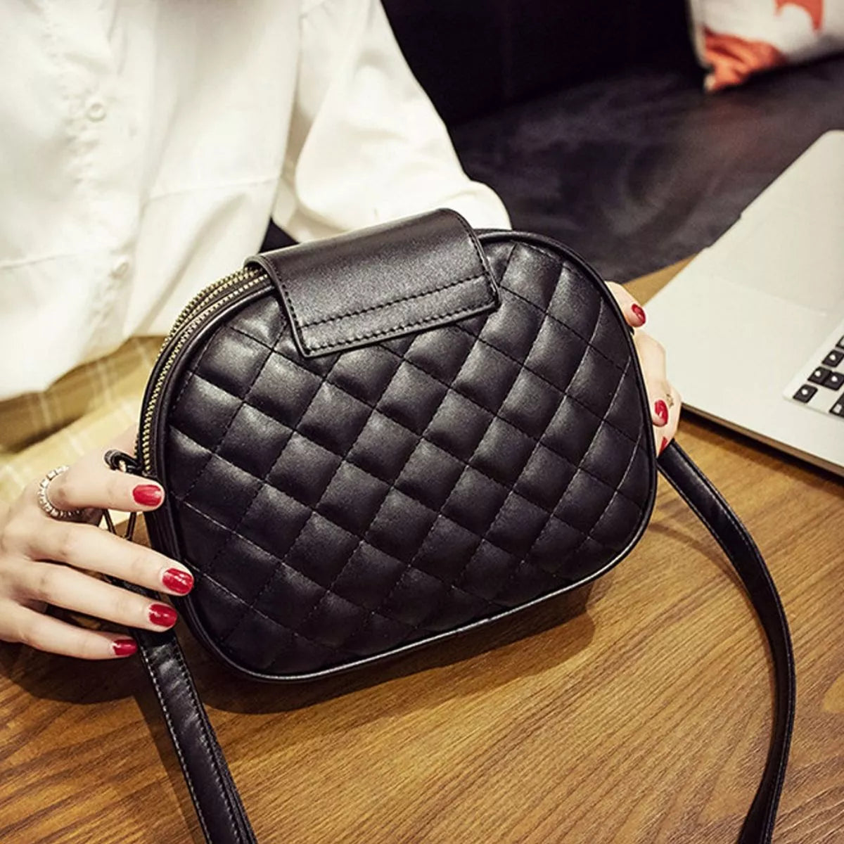 Quilted Turn-Lock Crossbody Bag