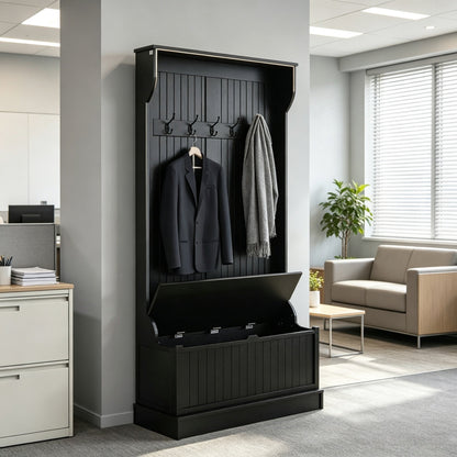 Black 3-In-1 Entryway Bench Coat Rack