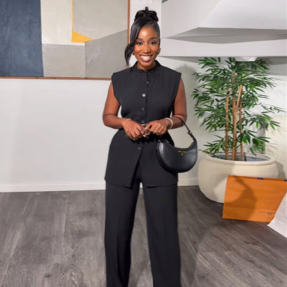 Two piece vest and wide leg pants set