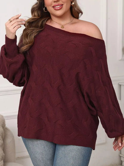 Plus Size Off-Shoulder Long Sleeve Sweater